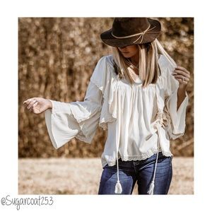 •Blue B• Eyelet Peasant Top